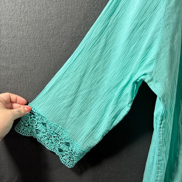 isaac mizrahi women tunic XXL teal embroidered crochet lace boho western hippie - Picture 6 of 7